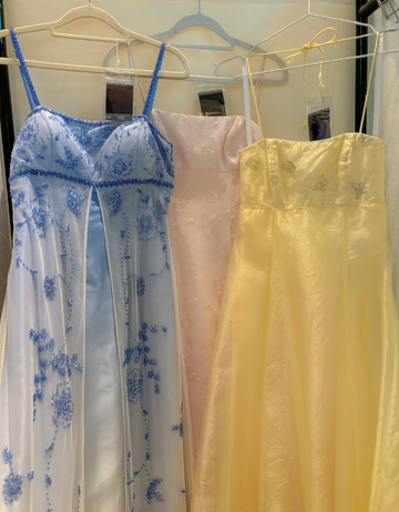 Vintage A Line Spaghetti Strap Beaded Blue Ombre Satin Tulle Party Dress Evening Dress HZ1023